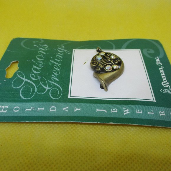2002 Roman Inc Christmas AB French Horn Brooch Roman Inc Seasons Greetings Pin - Picture 9 of 12